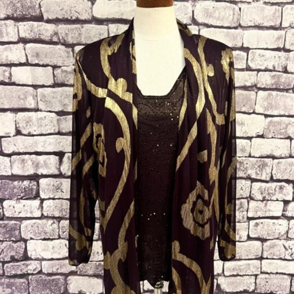 MSK Cardigan & Blouse Purple & Gold Set Size 1X